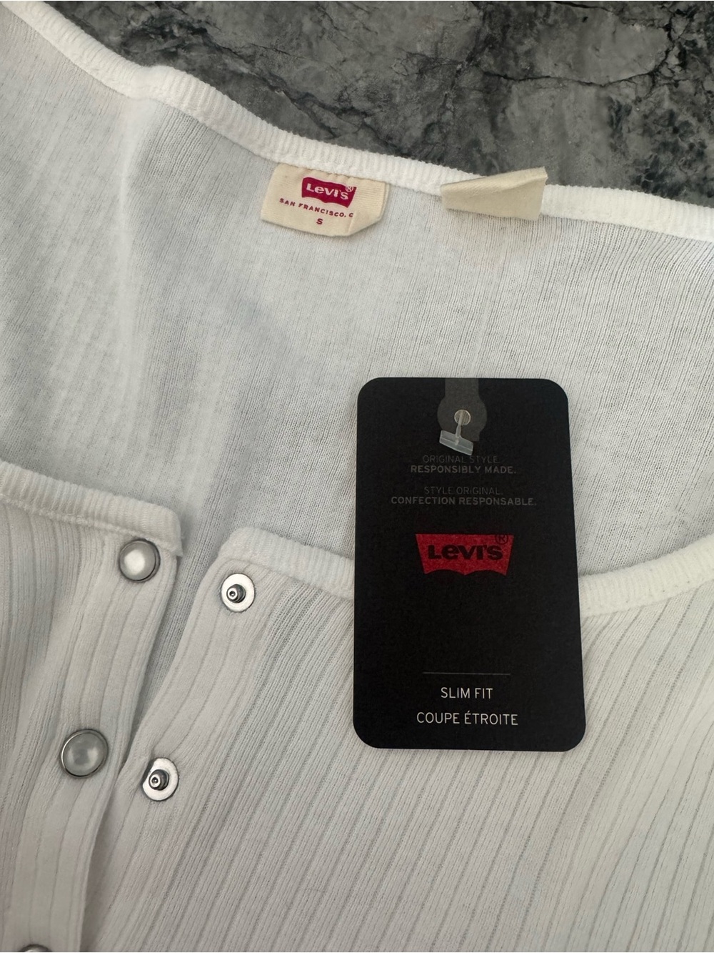 Levi's White Slim Ribbed Snap-Front Tank